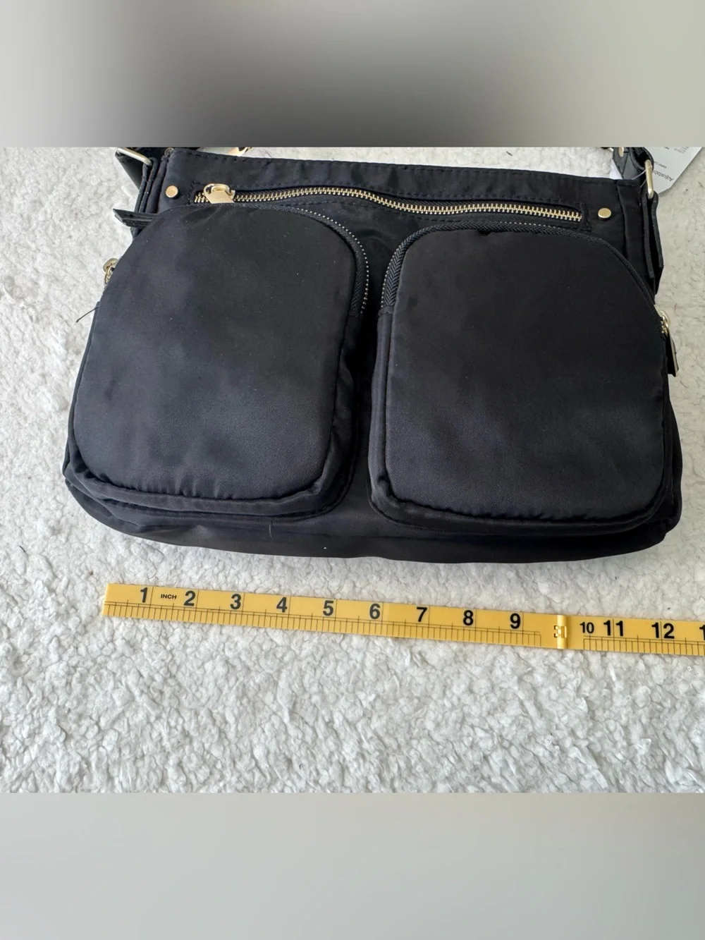 Time and Tru Black Nylon Crossbody with Dual Front Pockets